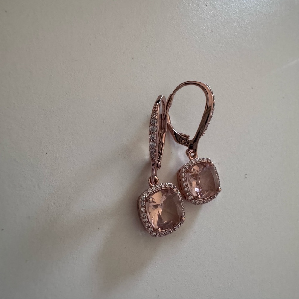 Rose Gold Pink Crystal Drop Earrings - Women Jewelry - Picture 2 of 3